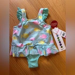 Wippette Toddler Girls Stripes One Piece Ruffle Swimsuit UPF 50+ Sun Protection